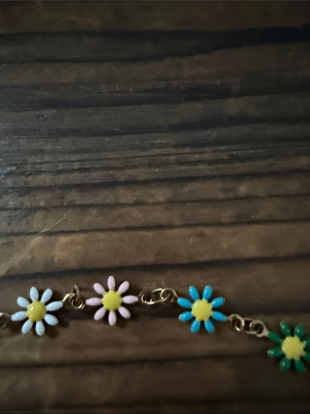 18K gold PVD Multicolor Daisy Link Bracelet. Adjustable - Picture 4 of 5